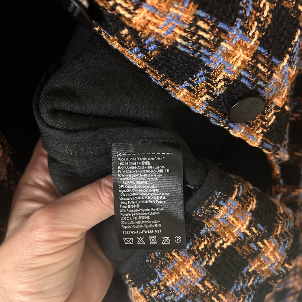SCOTCH & SODA TWEED BOXY CHECKERED BUCLE BLACK AND ORANGE JACKET - Picture 8 of 11